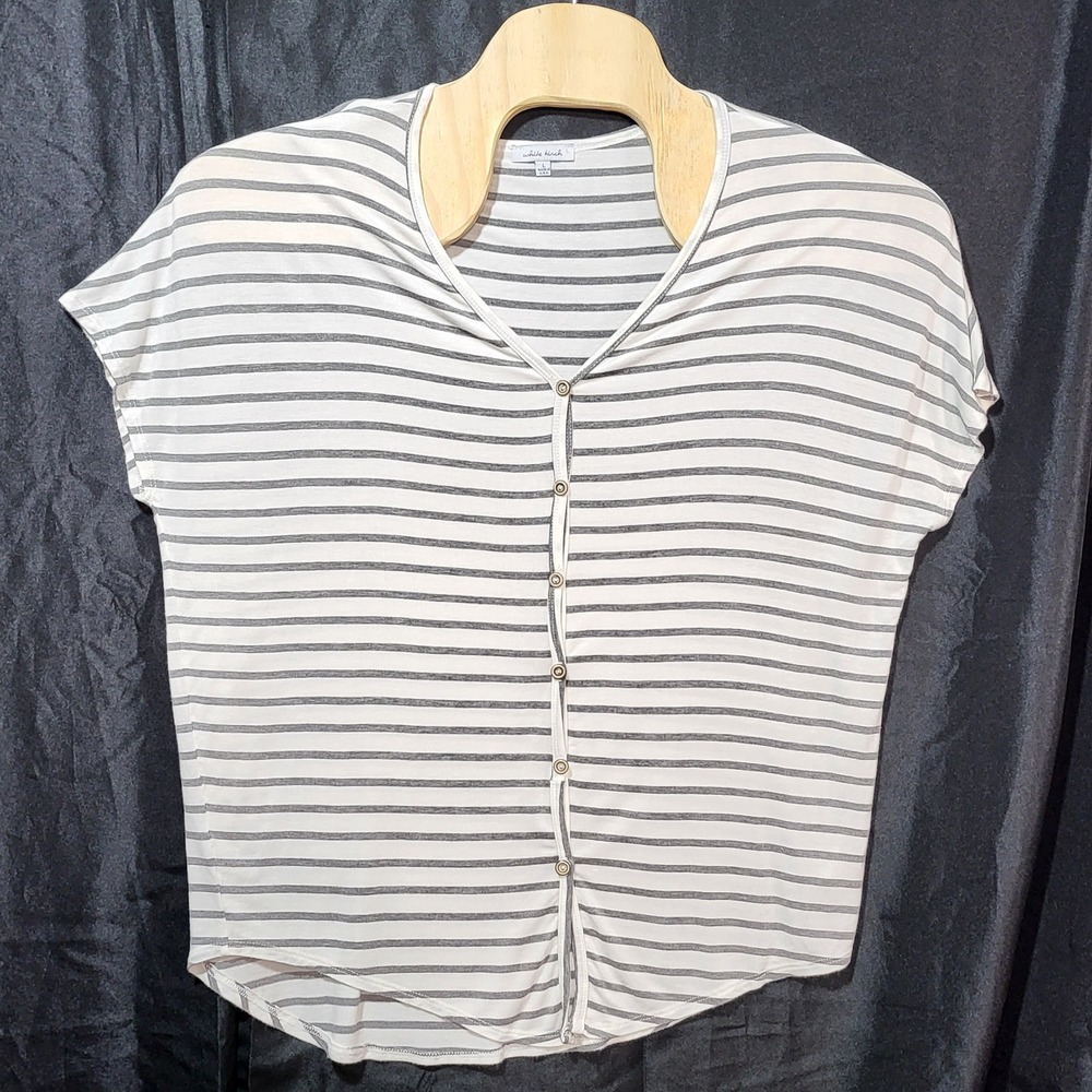 White Birch Womens Gray White Striped Button Front Dolman Top T17927 Large